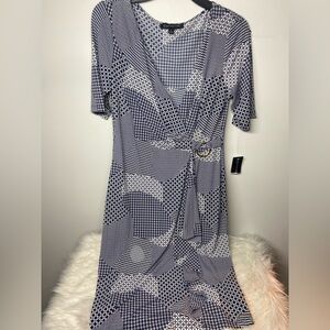 Jones New York Blue and White Patterned Midi Dress